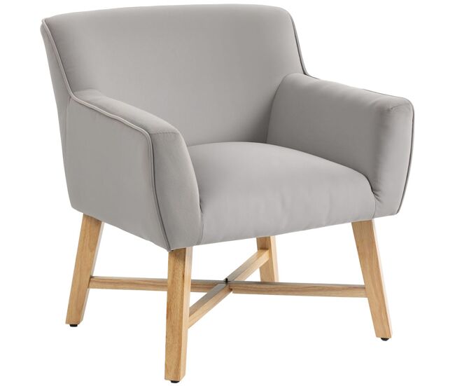 Homcom butaca de salón tapizada en terciopelo, sillón de salón moderno acolchado, patas de madera, reposabrazos, base cruzada, sillón relax para