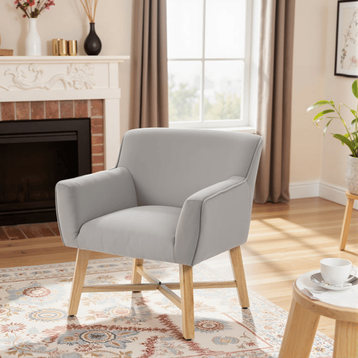 HOMCOM Poltrona de Sala de Estar Estofada em Veludo Poltrona Relax Moderna com Apoio para os Braços Acolchoados Pés de Madeira e Base Cruzada para Dormitório 67x65x74 cm Cinzento