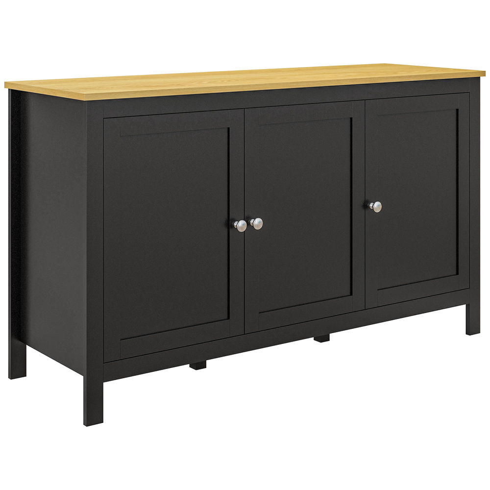 Homcom aparador de 3 puertas, aparador de salón con estantes ajustables, para cocina, entrada, comedor, dormitorio, negro, 120x40x70 cm