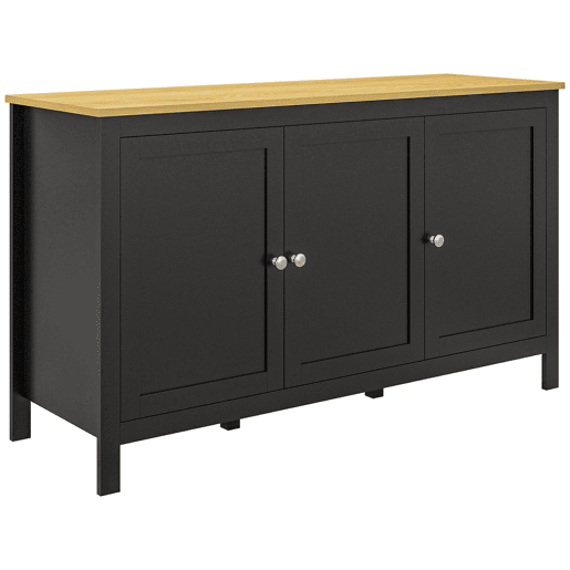 HOMCOM Aparador de Sala de Estar com 3 Portas Buffet Sala de Estar com Prateleiras Ajustáveis para Sala de Jantar Estilo Moderno 120x40x70 cm Preto e Madeira