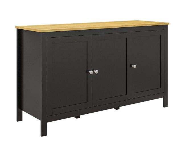 Homcom aparador de 3 puertas, aparador de salón con estantes ajustables, para cocina, entrada, comedor, dormitorio, negro, 120x40x70 cm