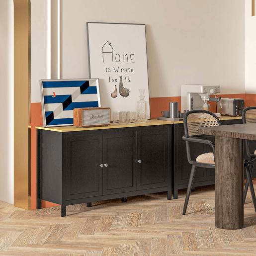 HOMCOM Aparador de Sala de Estar com 3 Portas Buffet Sala de Estar com Prateleiras Ajustáveis para Sala de Jantar Estilo Moderno 120x40x70 cm Preto e Madeira