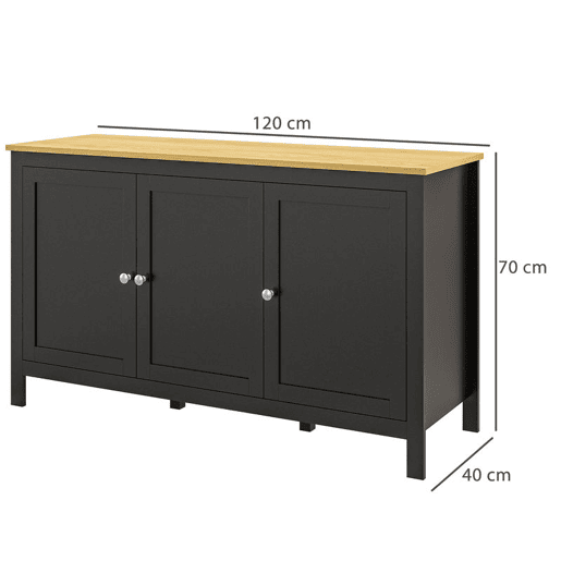 HOMCOM Aparador de Sala de Estar com 3 Portas Buffet Sala de Estar com Prateleiras Ajustáveis para Sala de Jantar Estilo Moderno 120x40x70 cm Preto e Madeira