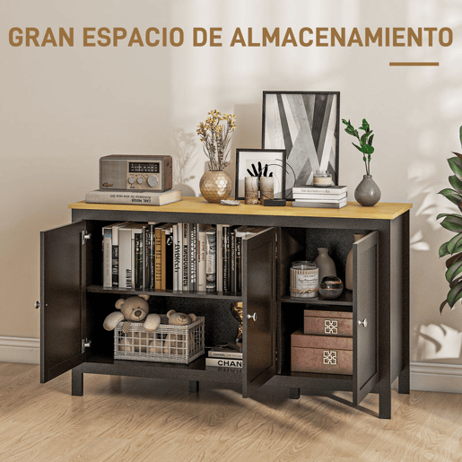 HOMCOM Aparador de Sala de Estar com 3 Portas Buffet Sala de Estar com Prateleiras Ajustáveis para Sala de Jantar Estilo Moderno 120x40x70 cm Preto e Madeira