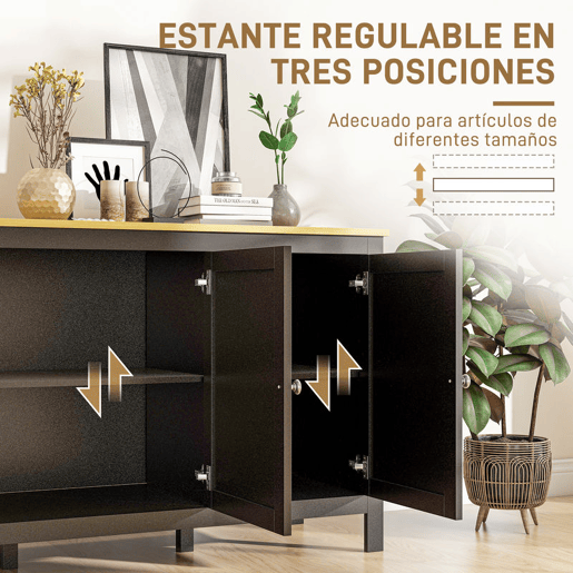 HOMCOM Aparador de Sala de Estar com 3 Portas Buffet Sala de Estar com Prateleiras Ajustáveis para Sala de Jantar Estilo Moderno 120x40x70 cm Preto e Madeira