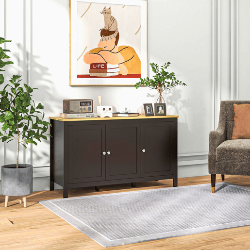 HOMCOM Aparador de Sala de Estar com 3 Portas Buffet Sala de Estar com Prateleiras Ajustáveis para Sala de Jantar Estilo Moderno 120x40x70 cm Preto e Madeira