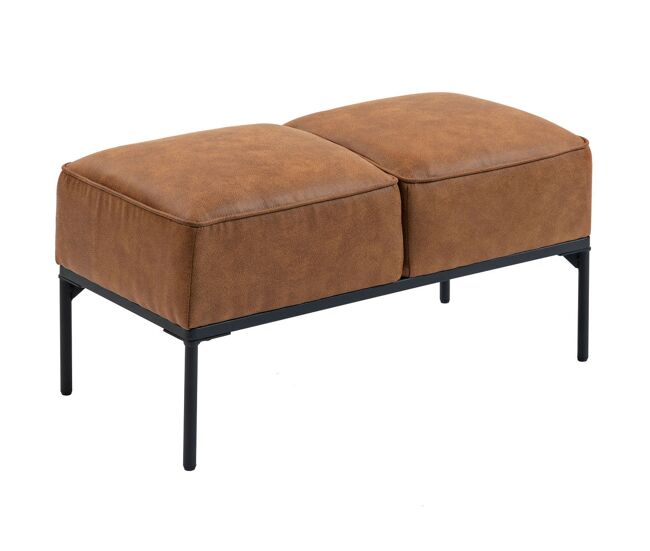 Homcom taburete pie de cama, banco pie de cama moderno con asiento acolchado grueso y patas de acero, cuero sintético, banqueta de dormitorio, carga 120 kg, para entrada, pasillo, 80x40x46 cm, marrón