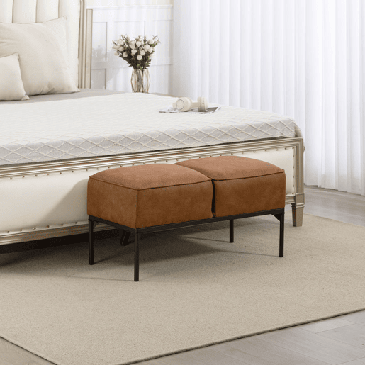 HOMCOM Banco de Pé de Cama Moderno com Assento Acolchoado e Pés de Aço, Couro Sintético, Banqueta de Quarto, Suporta até 120 kg, Ideal para Entrada, Corredor, 80x40x46 cm, Castanho