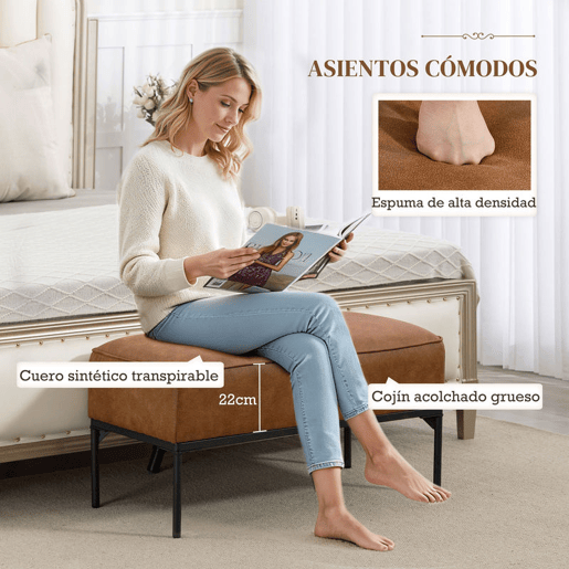 HOMCOM Banco de Pé de Cama Moderno com Assento Acolchoado e Pés de Aço, Couro Sintético, Banqueta de Quarto, Suporta até 120 kg, Ideal para Entrada, Corredor, 80x40x46 cm, Castanho