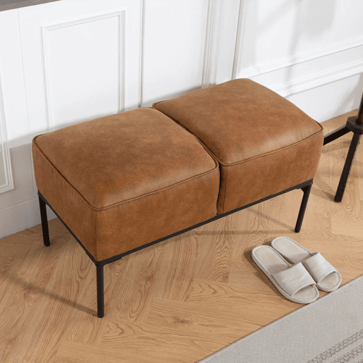 HOMCOM Banco de Pé de Cama Moderno com Assento Acolchoado e Pés de Aço, Couro Sintético, Banqueta de Quarto, Suporta até 120 kg, Ideal para Entrada, Corredor, 80x40x46 cm, Castanho