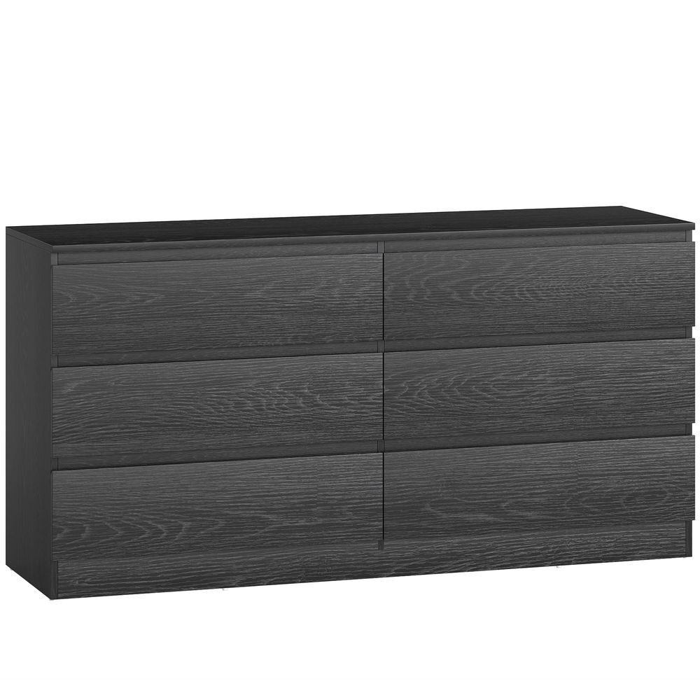 Homcom cómoda 6 cajones, cómoda dormitorio, cajonera para salón, oficina, estilo moderno, 140x40x71 cm, negro veteado