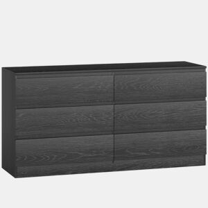 HOMCOM Cómoda com 6 Gavetas Estilo Moderno 140x40x71 cm Preto com Efeito Madeira