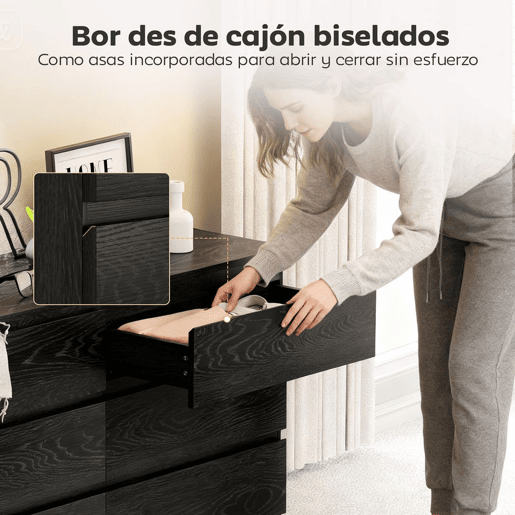 HOMCOM Cómoda com 6 Gavetas Estilo Moderno 140x40x71 cm Preto com Efeito Madeira