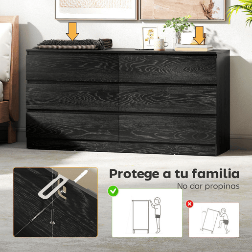 HOMCOM Cómoda com 6 Gavetas Estilo Moderno 140x40x71 cm Preto com Efeito Madeira