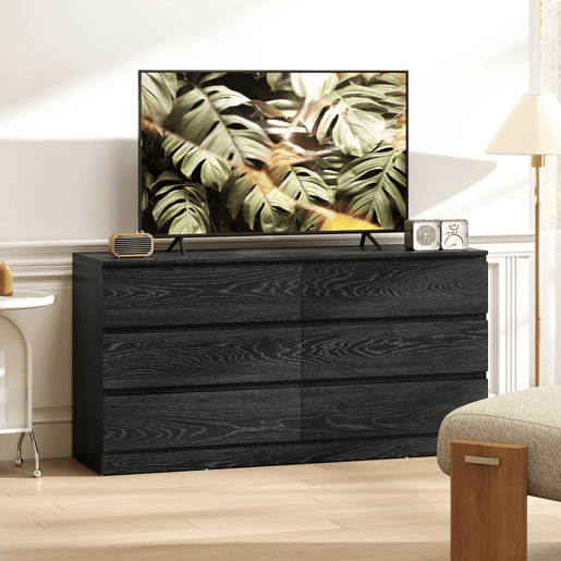 HOMCOM Cómoda com 6 Gavetas Estilo Moderno 140x40x71 cm Preto com Efeito Madeira