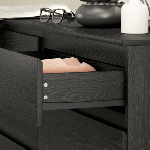 HOMCOM Cómoda com 6 Gavetas Estilo Moderno 140x40x71 cm Preto com Efeito Madeira