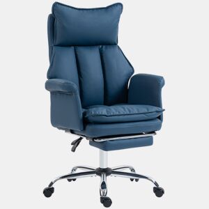 HOMCOM Cadeira de Escritório com Apoio para Pés, Cadeira Giratória com Encosto Reclinável a 150°, Altura Ajustável, Estofada em Pele Sintética, Apoio Lombar e Acolchoamento Espesso, Azul