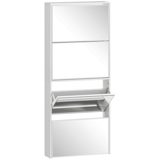HOMCOM Sapateira Estreita com Espelho 4 Portas Abatíveis Sapateira para Entrada Corredor para 12 Pares de Sapatos Para Corredor Espaços Reduzidos 63x17x146 cm Branco HOMCOM Sapateira Estreita com Espelho 4 Portas Abatíveis Sapateira para Entrada Corredor para 12 Pares de Sapatos Para Corredor Espaços Reduzidos 63x17x146 cm Branco