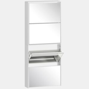 HOMCOM Sapateira Estreita com Espelho 4 Portas Abatíveis Sapateira para Entrada Corredor para 12 Pares de Sapatos Para Corredor Espaços Reduzidos 63x17x146 cm Branco
