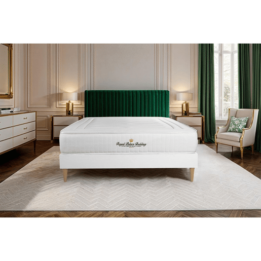 Pack sommier em kit branco com colchão LANCASTER 135x190cm - Altura : 22 cm - Molas ensacadas e viscoelástico - Firmeza : Alta com 3 Zona de firmeza
