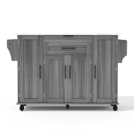 Ilha de cozinha móvel 120x45 cm - com superfície extensível até 70 cm, gaveta para utensílios, prateleiras ajustáveis, prateleira para especiarias, suporte para toalhas - Cinza