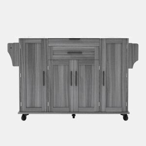 Ilha de cozinha móvel 120x45 cm - com superfície extensível até 70 cm, gaveta para utensílios, prateleiras ajustáveis, prateleira para especiarias, suporte para toalhas - Cinza