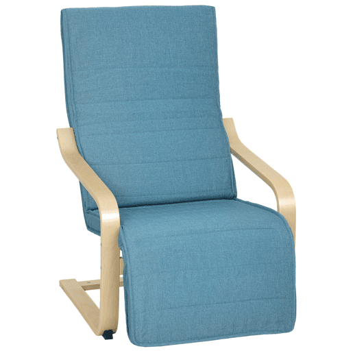HOMCOM Poltrona de Sala de Estar com Apoio para os Pés Ajustáveis Poltrona para Dormitório Estofada em Tecido com Estrutura de Madeira Carga 120 kg para Escritório Estúdio 66,5x94x100 cm Azul