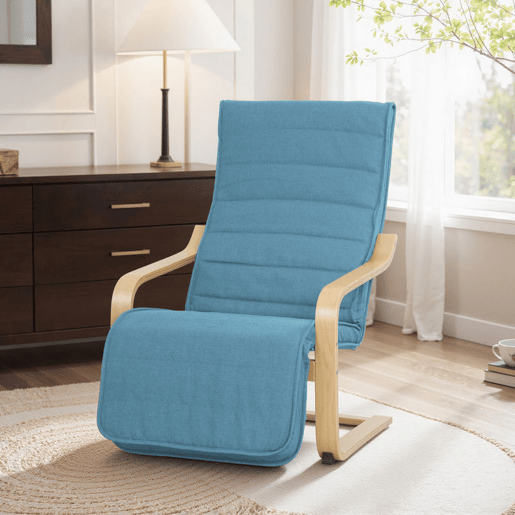 HOMCOM Poltrona de Sala de Estar com Apoio para os Pés Ajustáveis Poltrona para Dormitório Estofada em Tecido com Estrutura de Madeira Carga 120 kg para Escritório Estúdio 66,5x94x100 cm Azul