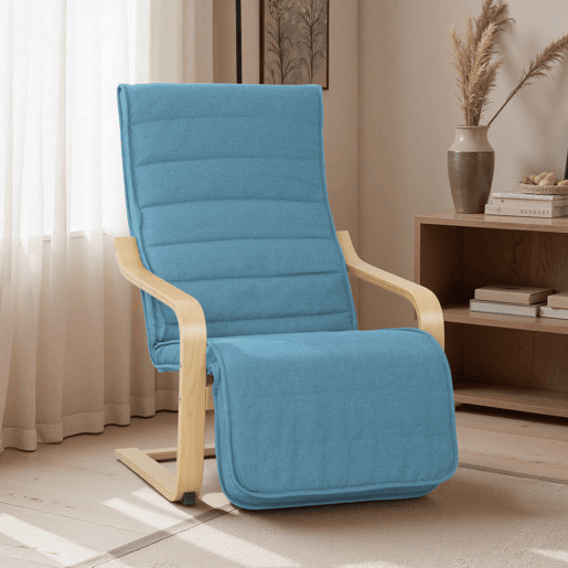 HOMCOM Poltrona de Sala de Estar com Apoio para os Pés Ajustáveis Poltrona para Dormitório Estofada em Tecido com Estrutura de Madeira Carga 120 kg para Escritório Estúdio 66,5x94x100 cm Azul