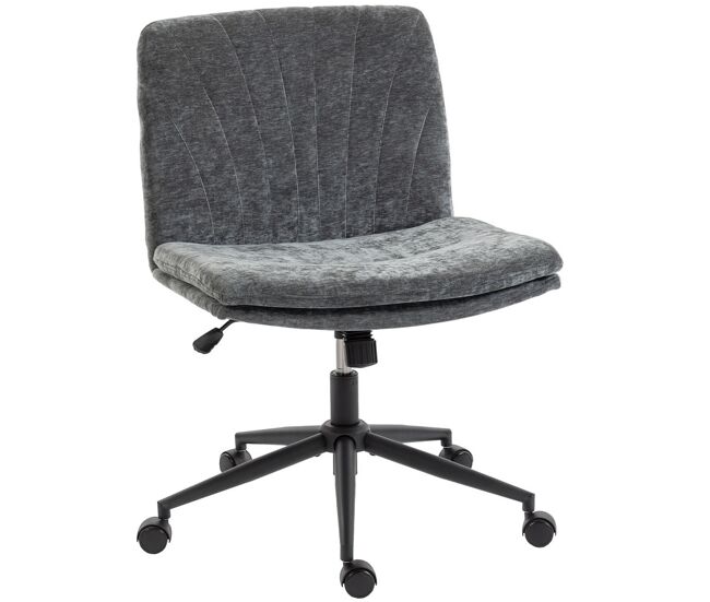 Homcom silla de oficina piernas cruzadas, silla de escritorio con asiento ancho, sin reposabrazos, ruedas, altura ajustable, giratoria, función