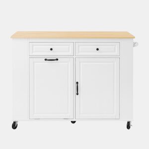 Ilha de cozinha móvel 120×40-70×92 cm - Mesa extensível, com compartimento para lixo e toalheiro, branca