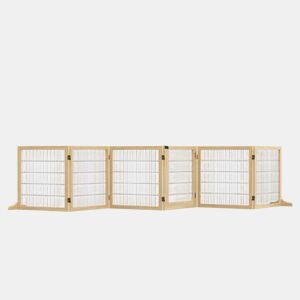 PawHut Barreira de Segurança para Cães de Madeira Dobrável para Escadas e Portas Grade para Cães Pequenos e Médios com 6 Painéis com Suporte de Pé para Interiores 432x36x70 cm Madeira