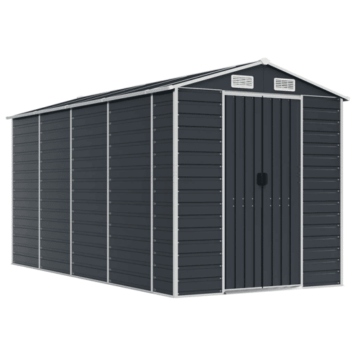 Abrigo de jardim, cabana, casa de armazenamento, galpão ao ar livre, ferramentas robustas, 191 x 385 x 198 cm, aço galvanizado antracite 02_0022186