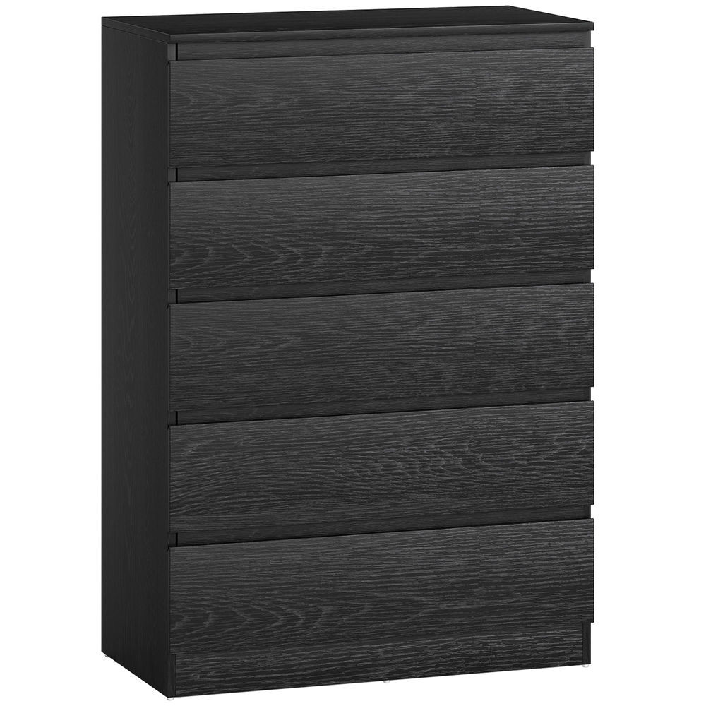 Homcom cómoda 5 cajones, cómoda dormitorio, cajonera para salón, oficina, estilo moderno, 77x40x111,5 cm, negro veteado