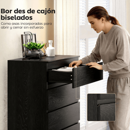 HOMCOM Cómoda 5 Gavetas Cômoda para Quarto Móvel de Arrumação para Sala de Estar Escritório Estilo Moderno 77x40x111,5 cm Preto Veteado