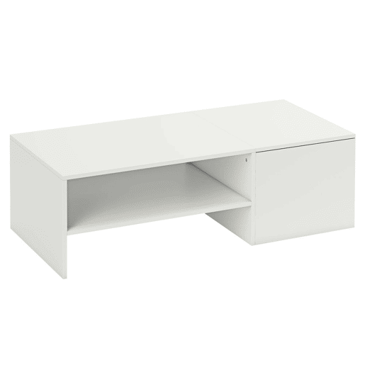 HOMCOM Mesa de Centro com Superfície Deslizante Moderna com Compartimento Oculto Prateleira Aberta para Sala Escritório 110x52x36 cm Branco