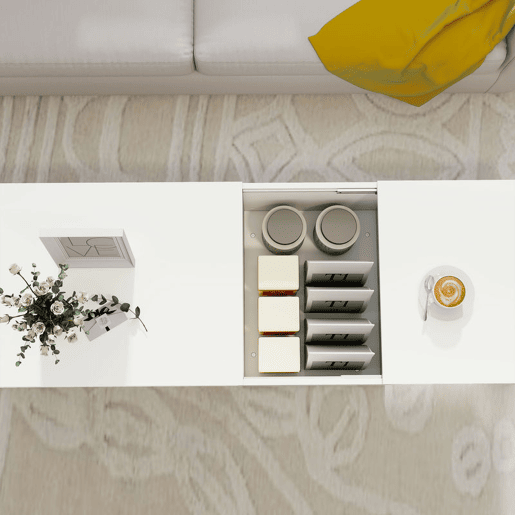 HOMCOM Mesa de Centro com Superfície Deslizante Moderna com Compartimento Oculto Prateleira Aberta para Sala Escritório 110x52x36 cm Branco