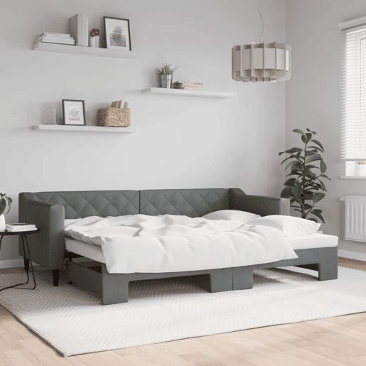 Sofá-cama, Sofá conversível com gavetão 80x200 cm tecido cinzento-escuro Sofá-cama, Sofá conversível com gavetão 80x200 cm tecido cinzento-escuro