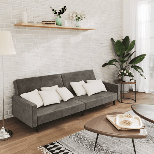 Sofá-cama, Sofá conversível de 2 lugares veludo cinzento-escuro