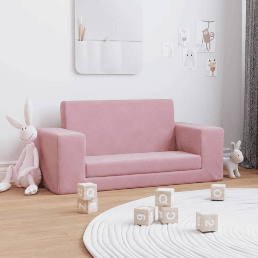 Sofá-cama infantil - Sofá para criança de 2 lugares pelúcia macia rosa