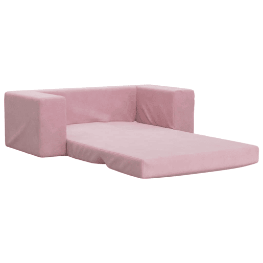 Sofá-cama infantil - Sofá para criança de 2 lugares pelúcia macia rosa
