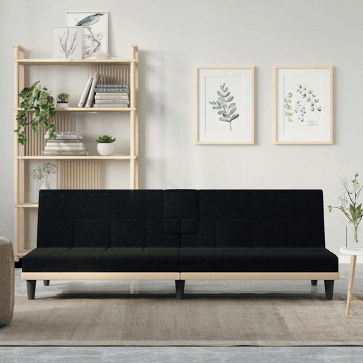 Sofá-cama, Sofá conversível com suporte para copos tecido preto