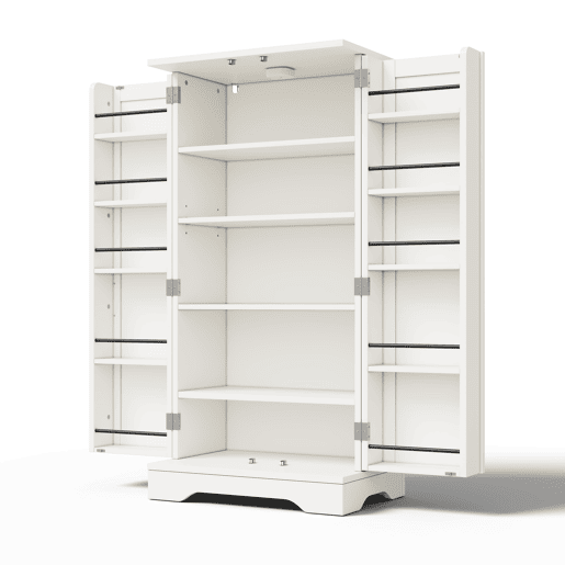 Aparador 120x60x40 cm - Com luz LED, 2 portas, prateleiras ajustáveis, branco