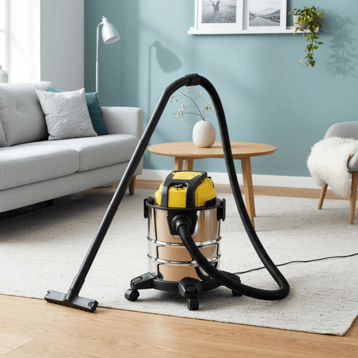 HOMCOM Aspirador Seco e Húmido 3 em 1 1200W com Função de Soprador Mangueira 2 m Depósito Inoxidável 20L Triplo Filtro Bocal para Pisos e Fendas 48x48x48,5 cm Amarelo