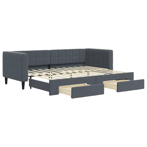 Sofá-cama, Sofá conversível c gavetão e gavetas 80x200 cm veludo cinzento-escuro Sofá-cama, Sofá conversível c gavetão e gavetas 80x200 cm veludo cinzento-escuro