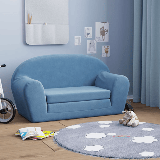 Sofá-cama infantil - Sofá para criança de 2 lugares pelúcia macia azul Sofá-cama infantil - Sofá para criança de 2 lugares pelúcia macia azul