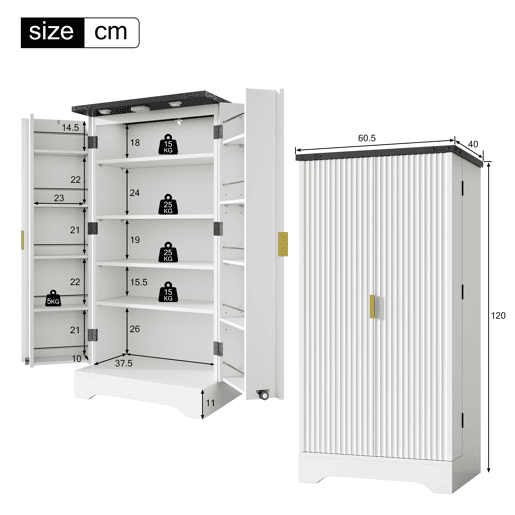 Aparador 120x60,5x40 cm - Com luz LED, prateleiras ajustáveis, design moderno - Branco