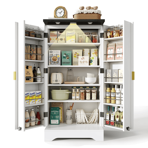 Aparador 120x60,5x40 cm - Com luz LED, prateleiras ajustáveis, design moderno - Branco