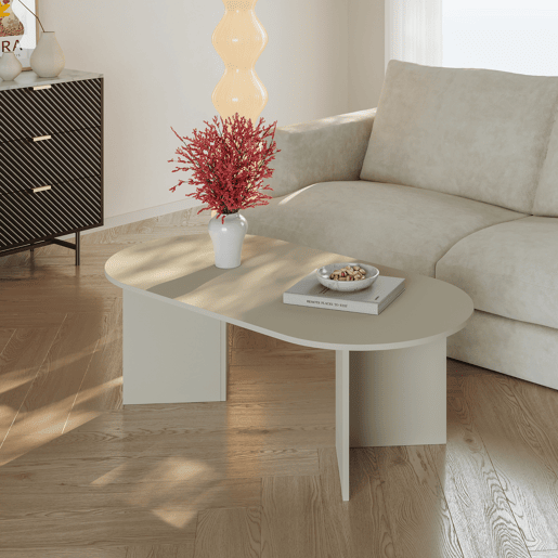 Mesa de centro Kynd oval aglomerado 119x60x40 cm Areia en.casa Mesa de centro Kynd oval aglomerado 119x60x40 cm Areia en.casa