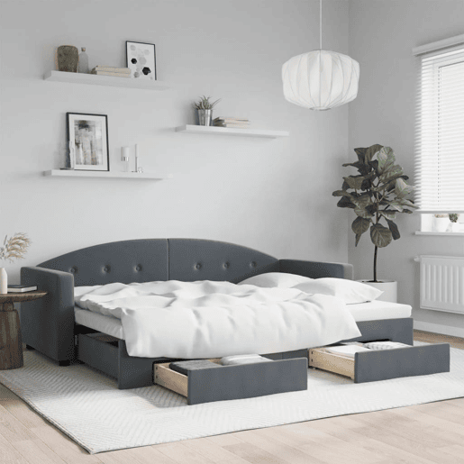 Sofá-cama, Sofá conversível c gavetão e gavetas 80x200 cm veludo cinzento-escuro